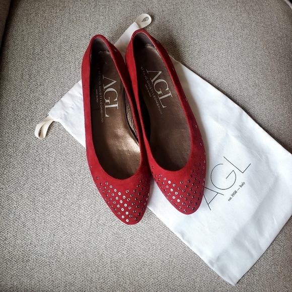 AGL Attilio Giusti Leombruni Dark Red Leather Flats Suede Size 8 - Picture 1 of 9